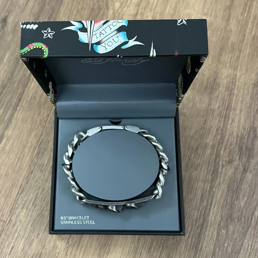 NEW Ed Hardy Skull Death or Glory Mens Stainless Steel Bracelet